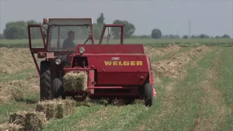 Tractor makes bales of hay Vidéo 169109041