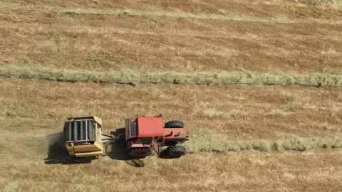 Tractor making round ballers Video stock 144540513