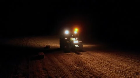 A tractor in the middle of the field at night. Night view of the tractor. Scane6 Video stock 158630295