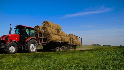 Tractor Moving Bales Of Hay Cut Stock Footage 80477783