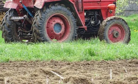 A tractor is moving. In Romania Stock Photos