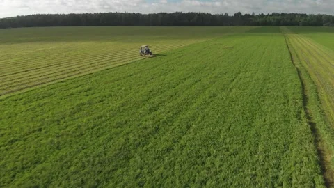 Tractor mows the grass in the field 動画素材 147348259
