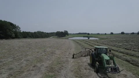 Tractor Pass By w Drone Still Stock Footage 158346548