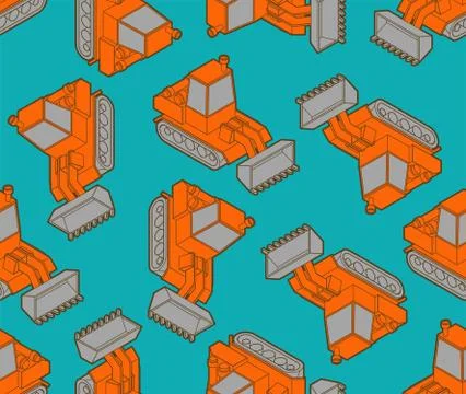 Tractor pattern seamless. Grader background. Agrimotor ornament. Bulldozer ve Stock Illustration