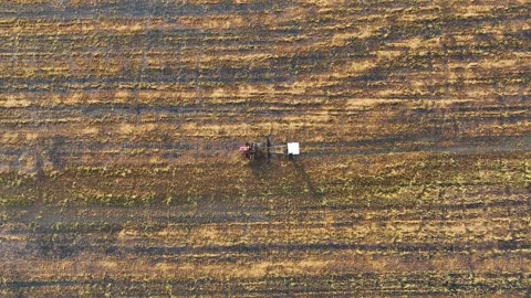 A tractor performing soil cultivation in a large field. Stock Footage 306138262