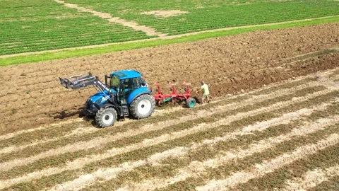 Tractor with plough working on a field. Stock Footage 139395003