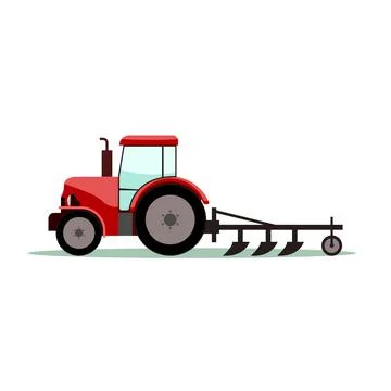 Tractor with plow. Flat and solid color vector illustration. Stock Illustration