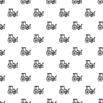 Tractor with plow seamless pattern featuring outlined icon design Stock Illustration