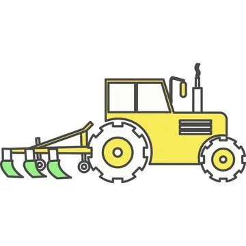 Tractor plowing farm field vector icon Stock Illustration