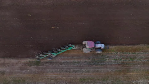 Tractor Plowing field, drone view. Cultivated and soil tillage. Vídeos de archivo 206580827