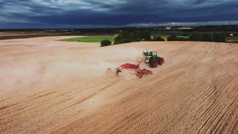 Tractor Plowing field, drone view. Cultivated and soil tillage. Vídeos de archivo 211428852