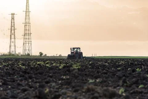 Tractor plowing fields. Stock Photos