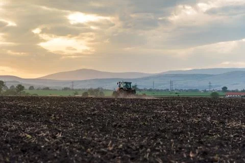 Tractor plowing fields. Foto stock
