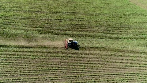 A tractor is plowing large fields of potatoes Vidéo 76941301