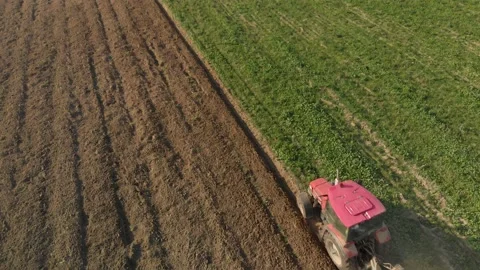 Tractor plows field with siderats Stock Footage 147643764