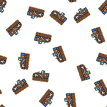 Tractor prepare space for pipeline construction vector seamless pattern 스톡 일러스트