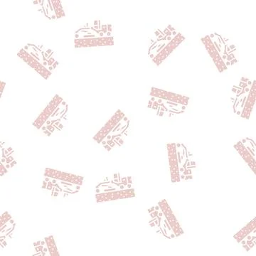 Tractor prepare space for pipeline construction glyph seamless pattern 스톡 일러스트