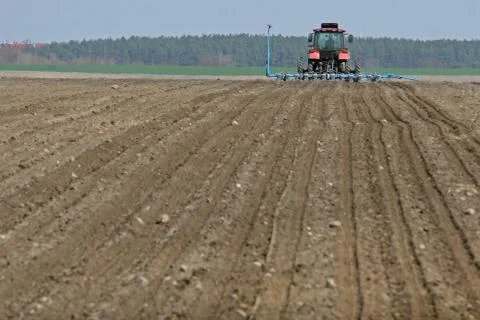 Tractor preparing land for sowing.  Stock Photos