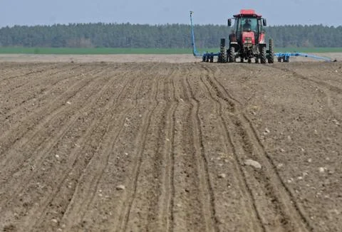 Tractor preparing land for sowing.  Stock Photos
