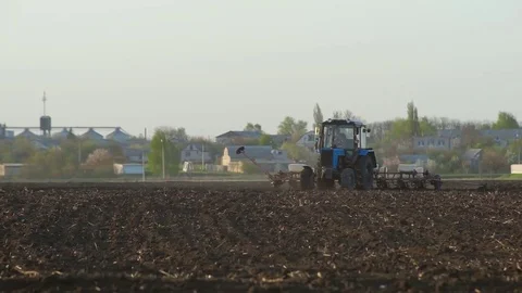 Tractor Processing Field Stock Footage 75496484