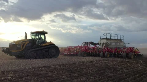 Tractor Pulling Air Seeding Drill Stock Footage 263036353