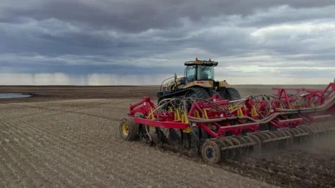 Tractor Pulling Seeding Air Drill Stock Footage 263035937