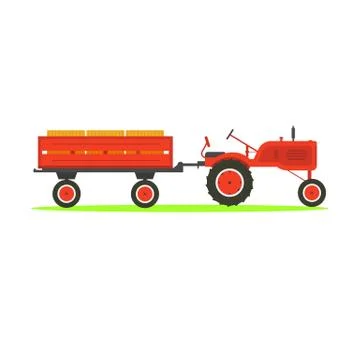 Tractor pulling a trailer on white background. Stock Illustration