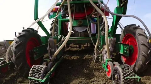 Tractor pulls machine for sowing peppers. Stock Footage 68149445