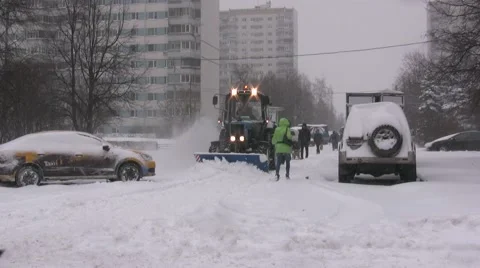 Tractor Remove the Snow For People Stock Footage 45412701