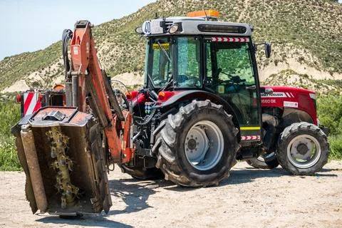 Tractor roadside maintenance Stock Photos