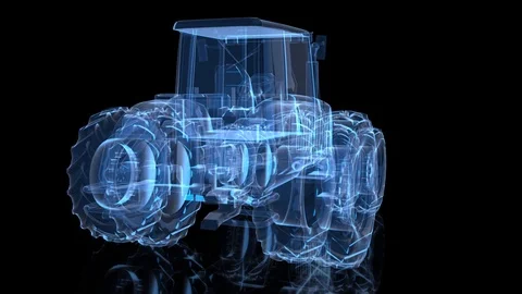 Tractor. Rotating 360 Degree 3d model blue x-ray shine tractor. 4k animation Stock Footage 99036625