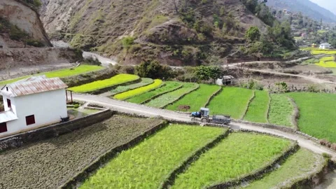 Tractor running in the mountain road, Nepal Stock Footage 155277135