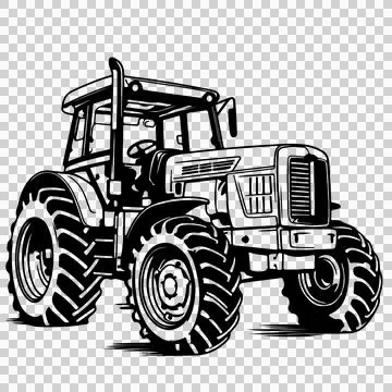 Tractor Side View With Large Tires cabin exhaust pipe line イラスト素材