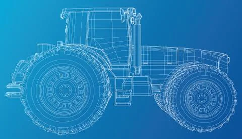 Tractor. Side view. Wire-frame tracing illustration of 3d. EPS 10 vector format. Illustrazione stock