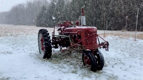 Tractor in snow slow motion. Stock Footage