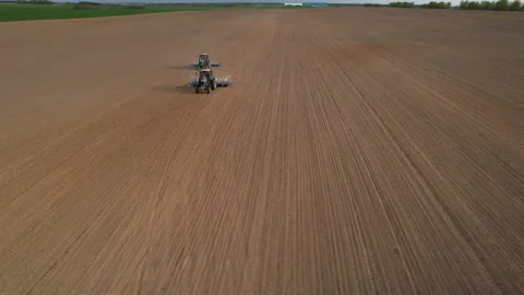Tractor sowing seed on plowed field. Sowing seeds of corn and sunflower. Video stock 193731081