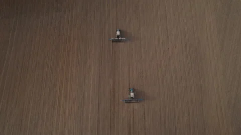 Tractor sowing seed on plowed field. Sowing seeds of corn and sunflower. 스톡 동영상 193733313