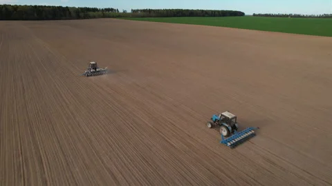 Tractor sowing seed on plowed field. Sowing seeds of corn and sunflower. 動画素材 193953389