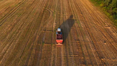 Tractor sowing seed on plowed field. Farming and seeding 스톡 동영상 207982329