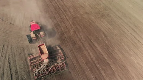 Tractor with a sowing unit sows grain crops Vídeo Stock 154953472