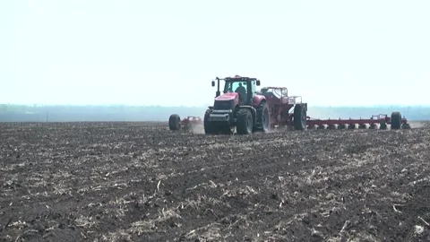Tractor sows wheat Video stock 106929987
