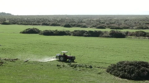 Tractor With Sprayer Fertilizes Field in Spring. Stock Footage 62071608