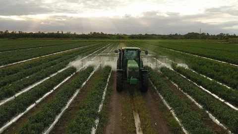 Tractor spraying a field Stock Footage 100615365