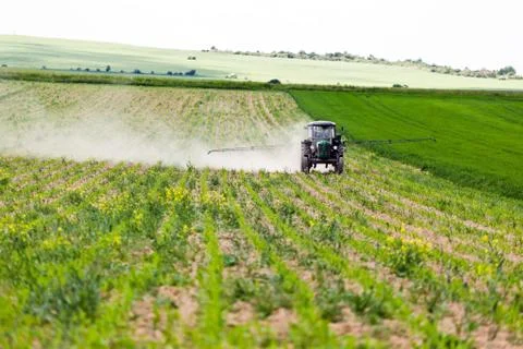 Tractor spraying Stock Photos