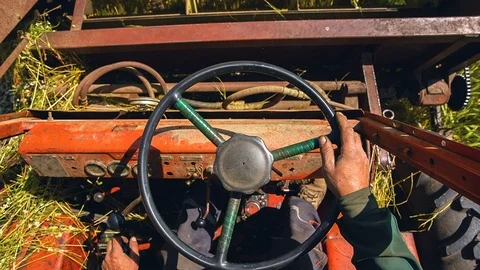 Tractor Steering.selective focus.soft focus the field for background. 動画素材 92031450