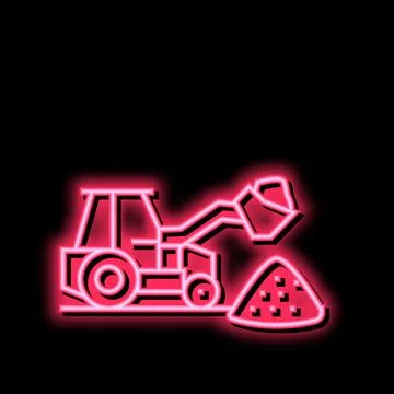 Tractor stone gravel loading machine neon glow icon illustration Stock Illustration