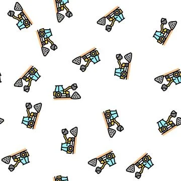 Tractor stone gravel loading machine vector seamless pattern Stock Illustration