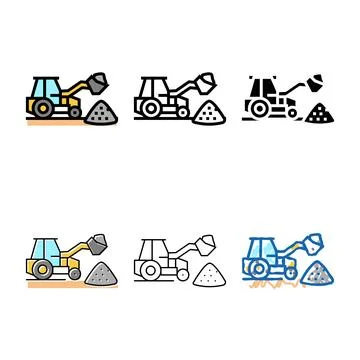 Tractor stone gravel variants loading machine color icon vector Stock Illustration