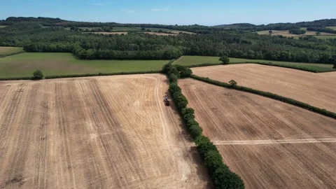 Tractor Summer Fields Reveal Drone Stock Footage 224102539