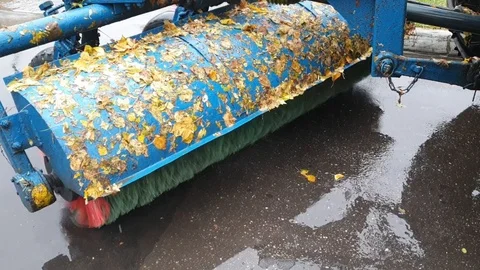 Tractor sweeping brush Stock Footage 117407543